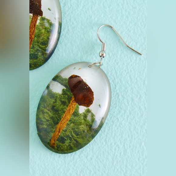 Earthbound Brown Mushroom Oval Earrings, NWT - Picture 2 of 2